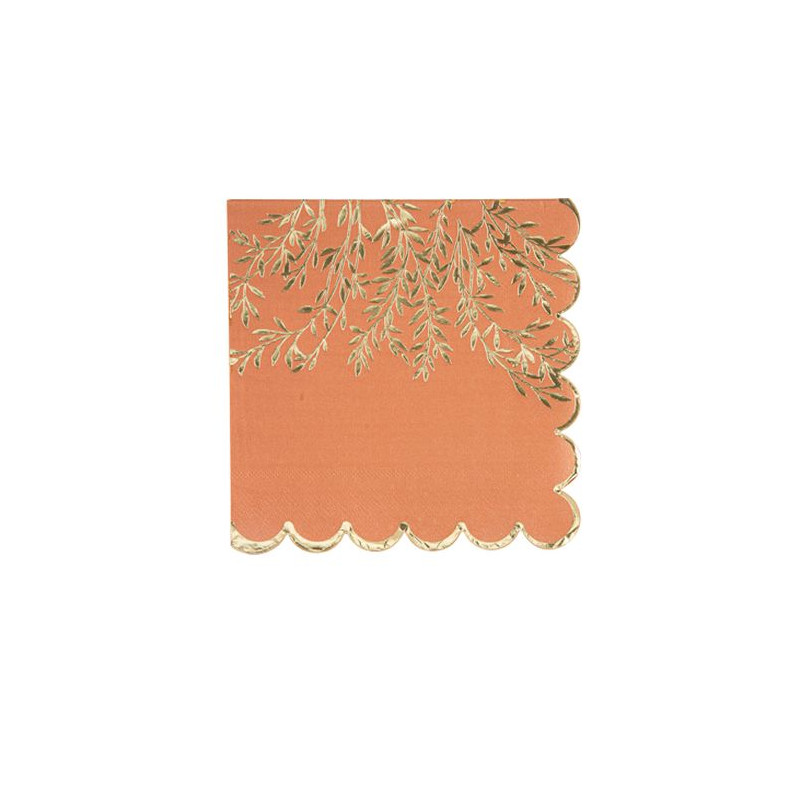 16 SERVIETTES JOLIS BRINS TERRACOTTA et OR