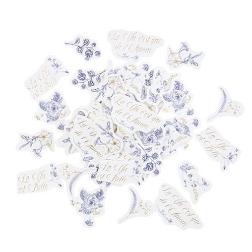 100 CONFETTIS TOILE JOUY BLANC, BLEU et OR