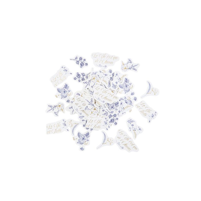 100 CONFETTIS TOILE JOUY BLANC, BLEU et OR