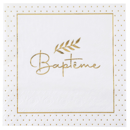 20 SERVIETTES BAPTEME OR