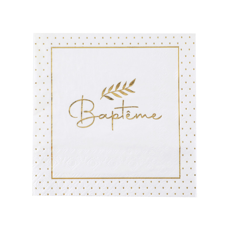 20 SERVIETTES BAPTEME OR