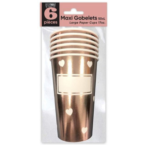 6 MAXI GOBELETS COEUR ROSE GOLD