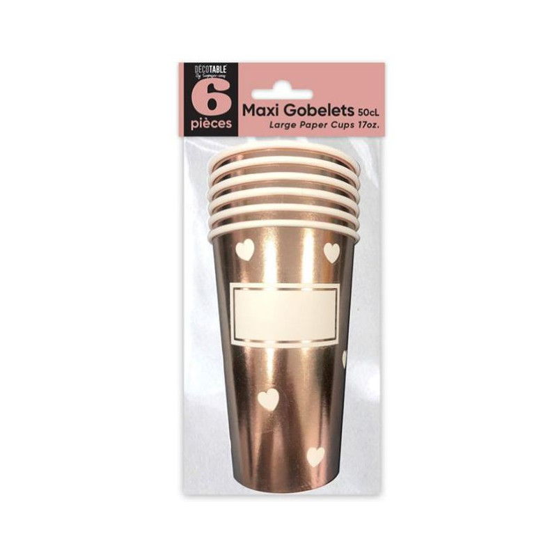 6 MAXI GOBELETS COEUR ROSE GOLD