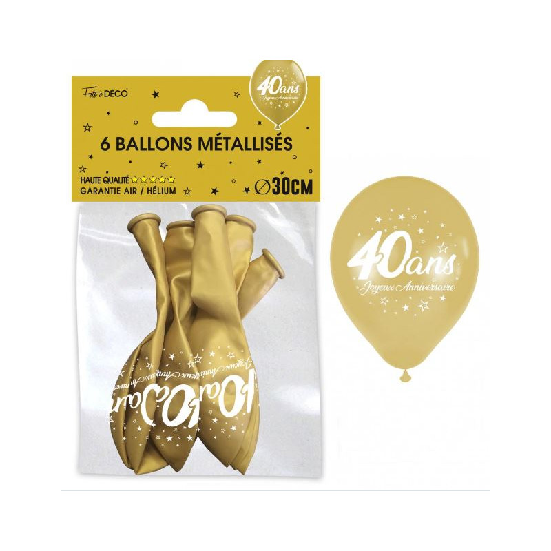 6 BALLONS METAL OR 40 ANS