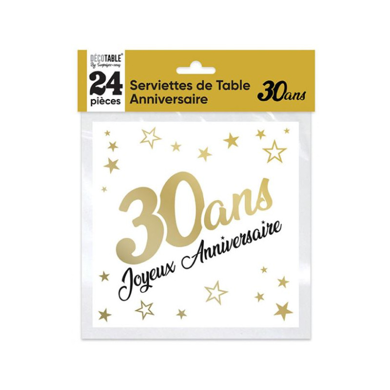 24 SERVIETTES METAL OR 30 ANS