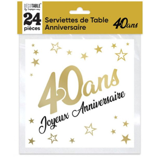 24 SERVIETTES METAL OR 40 ANS