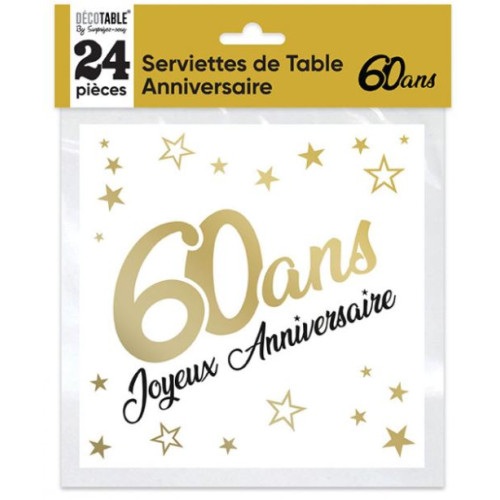 24 SERVIETTES METAL OR 60 ANS