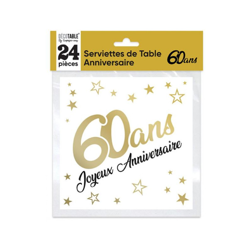 24 SERVIETTES METAL OR 60 ANS