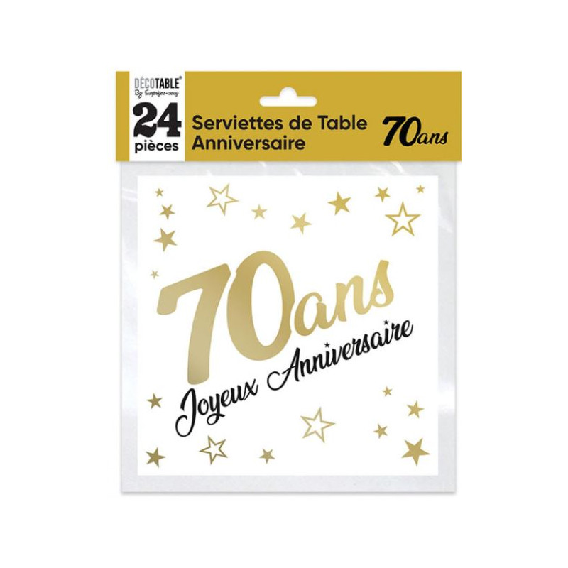 24 SERVIETTES METAL OR 70 ANS