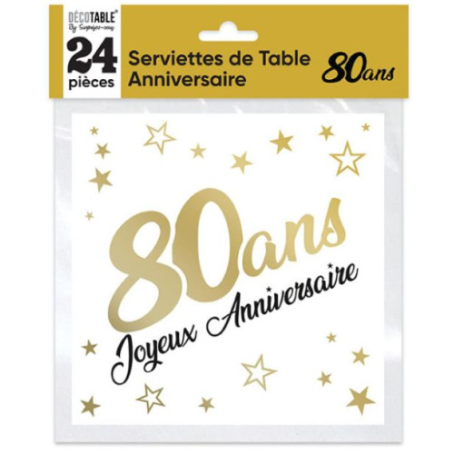 24 SERVIETTES METAL OR 80 ANS