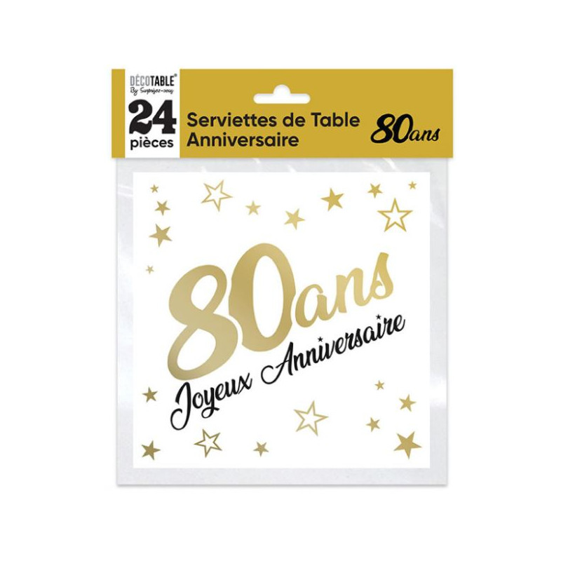 24 SERVIETTES METAL OR 80 ANS