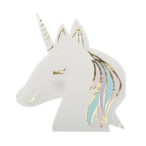 16 SERVIETTES LICORNE PASTEL / OR