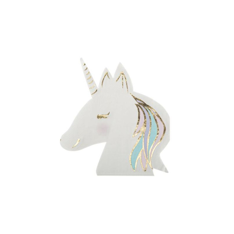 16 SERVIETTES LICORNE PASTEL / OR