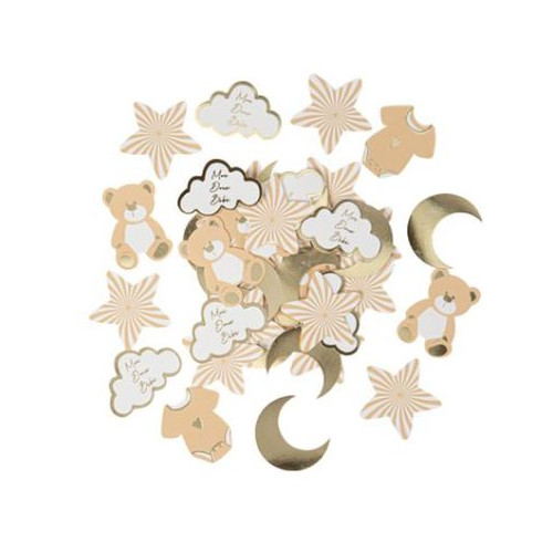 100 CONFETTIS MON DOUX BEBE NUDE, BLANC ET OR