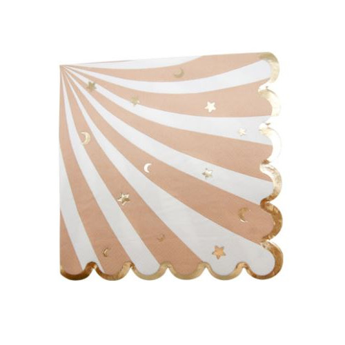 16 SERVIETTES BABY NUDE, BLANC ET OR