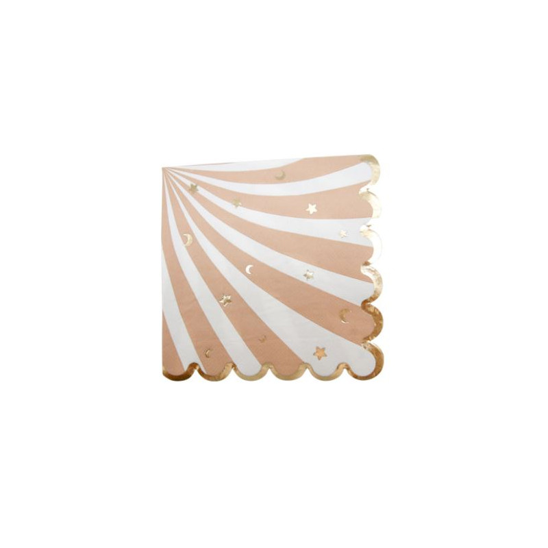 16 SERVIETTES BABY NUDE, BLANC ET OR