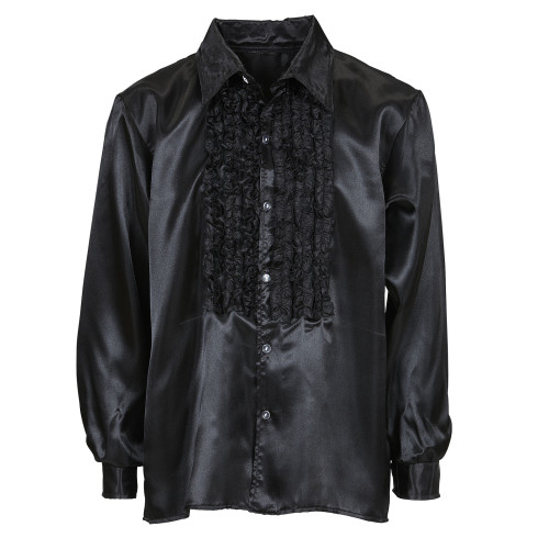 CHEMISE A JABOT SATIN NOIRE M/L