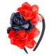 SERRE TETE 3 ROSES ROUGE ET NOIRES BRILLANTES