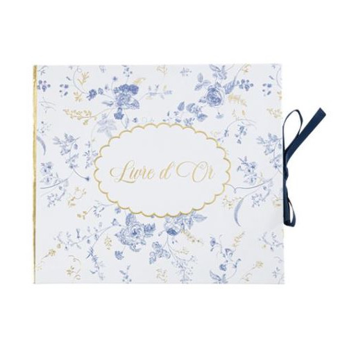 LIVRE D'OR TOILE JOUY BLANC BLEU ET OR