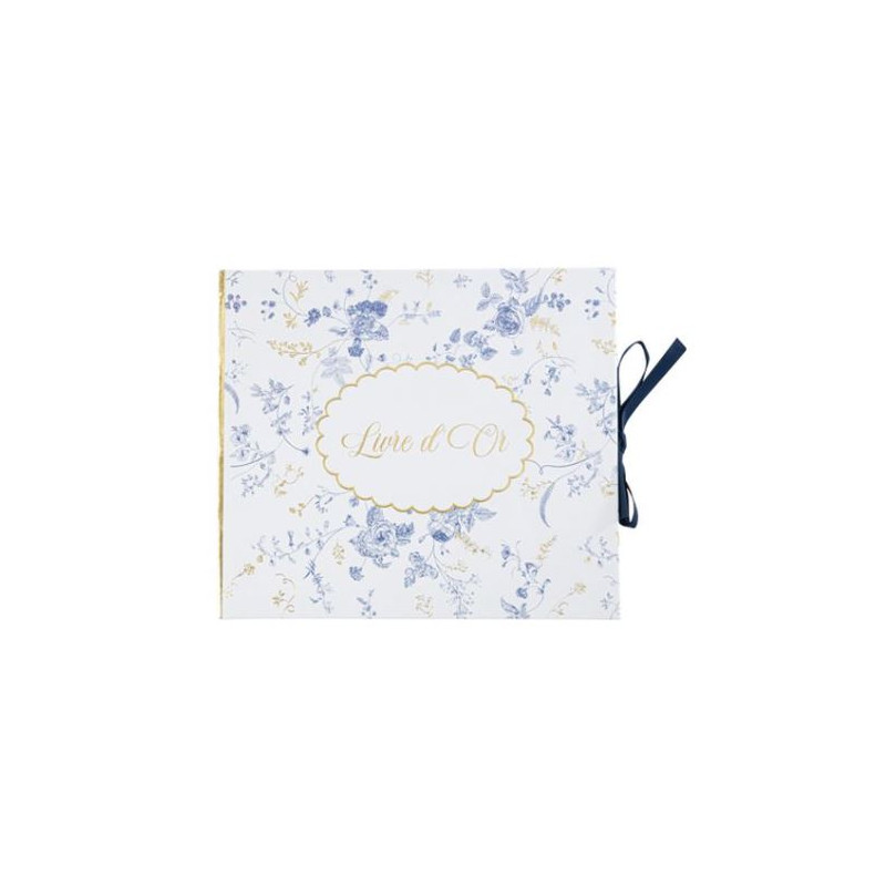 LIVRE D'OR TOILE JOUY BLANC BLEU ET OR