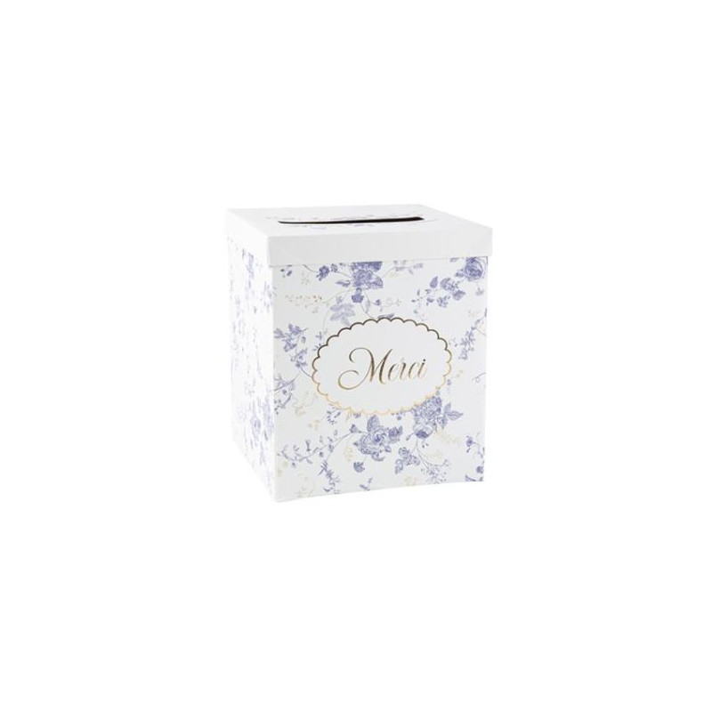 URNE MERCI TOILE JOUY BLANC,BLEU ET OR