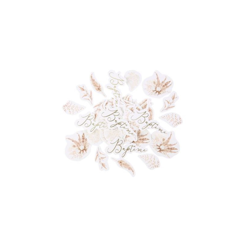 100 CONFETTIS BAPTEME PAMPAS FLEUR DE COTON ET OR