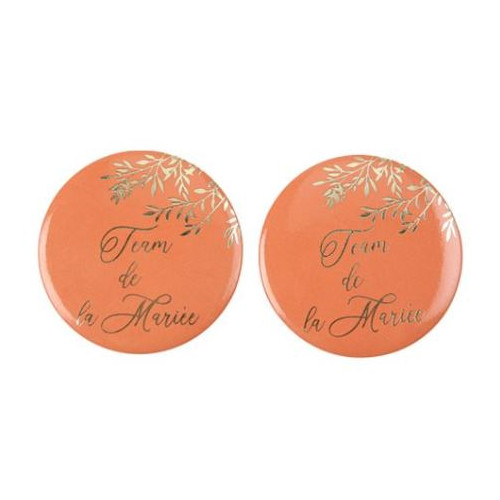 2 BADGES TEAM DE LA MARIEE TERRACOTTA ET OR