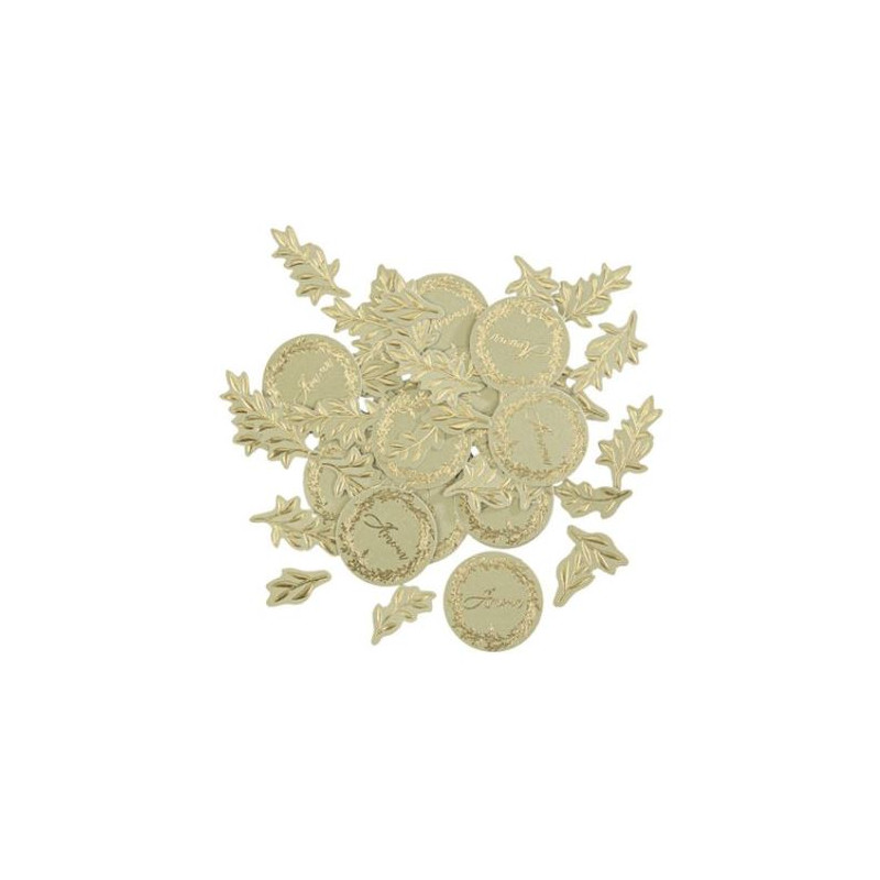 100 CONFETTIS JOLIS BRINS VERT SAUGE ET OR